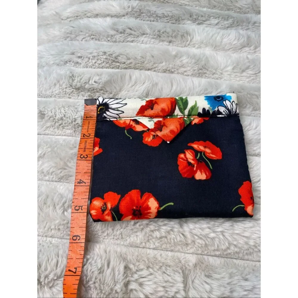 Lot of 3 Floral Reversible Fabric Snap Pouch Set Gift Card Coin Holder Organizer